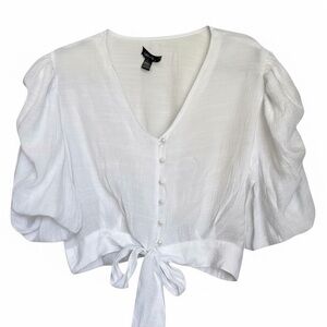 Love White Tie Front Puff Sleeve Blouse NWT Boho Romantic Crop Top Western Flair